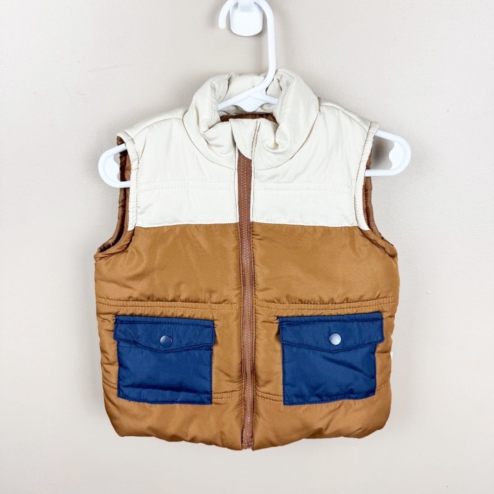 Tahari Baby Navy, Brown and Khaki Boys Puffer Vest Size 24M Outdoor Preppy 24M